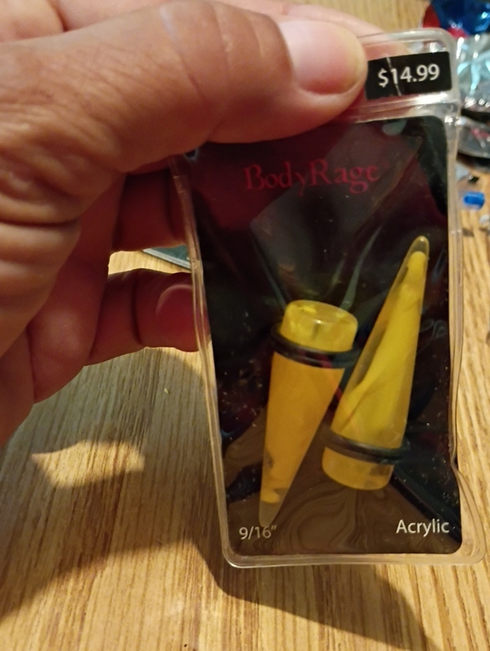 BodyRage Yellow Acrylic Ear Taper and Plug Set - 9/16"